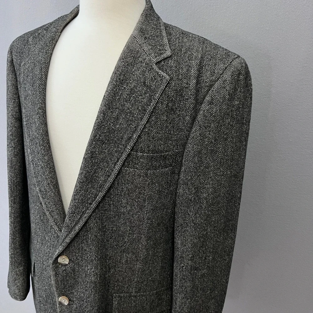 Vintage Barrister Collection Blazer Mens 44R Herringbone 100% Camel Hair Tweed